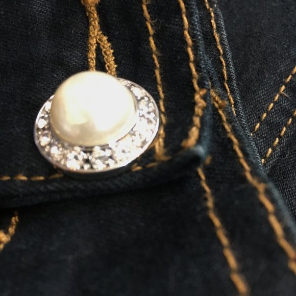 Quacker Factory Art to wear Embellished Dark Denim Jean Jacket Med - Picture 12 of 14